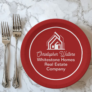 Red Real Estate Company Custom Realtor Party Paper Plate