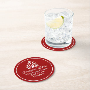 Red Real Estate Company Custom Realtor Party Round Paper Coaster