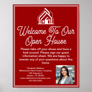 Red Real Estate Company Open House Welcome Poster