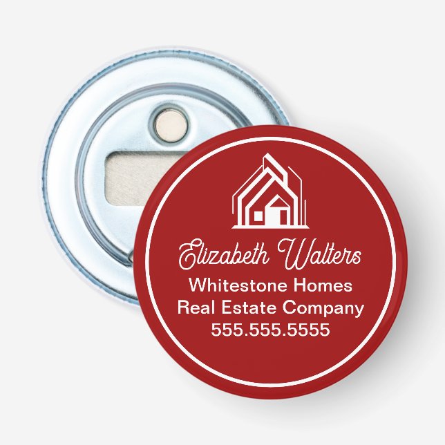 Red Real Estate Company Personalized Realtor Bottle Opener (Front)