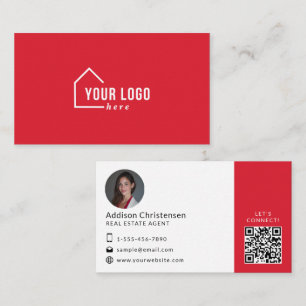 Red Real Estate Logo Photo QR Code Business Card