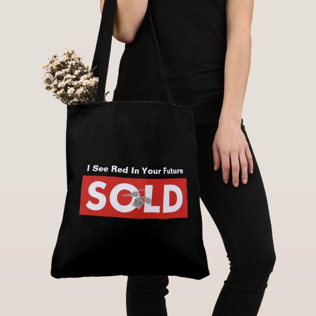 Red Real Estate Sold Sign Tote Grocery Shopping Bag (Close Up)