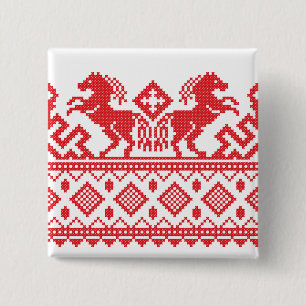 Red rearing horses 15 cm square badge