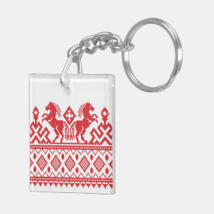 Red rearing horses key ring