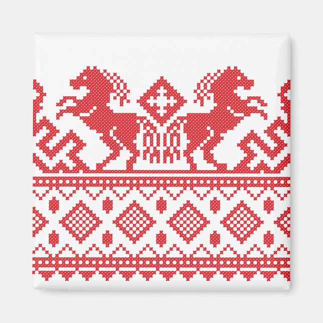 Red rearing horses magnet (Front)