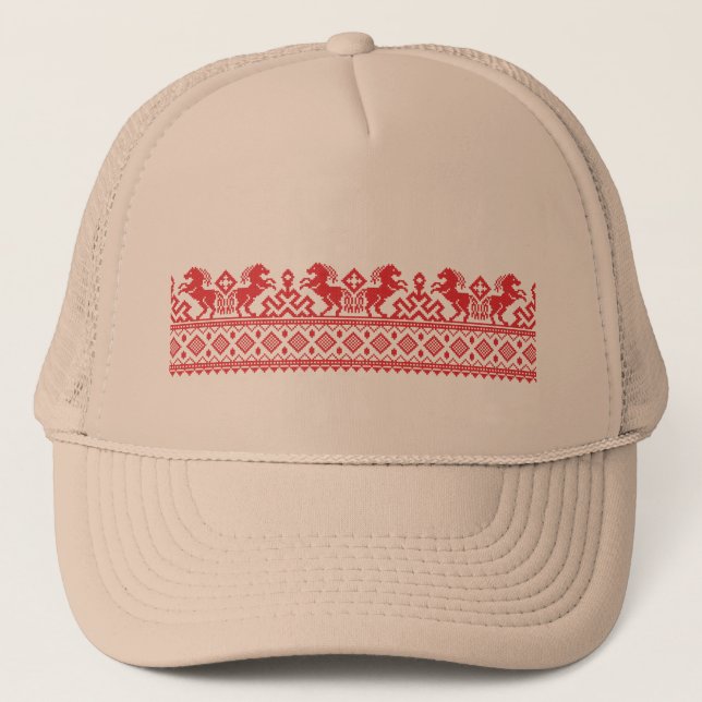 Red rearing horses trucker hat (Front)