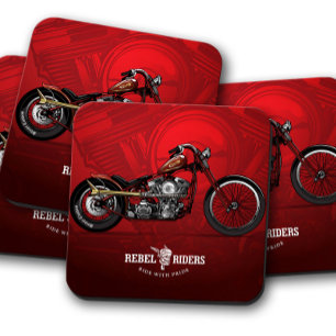 Red Rebel Rider Motorcycle Coaster Coaster Set