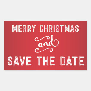 Red Rectangle Save The Date Christmas Stickers