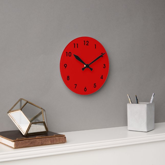 Red-red, party red, solid colour, round clock (Office)