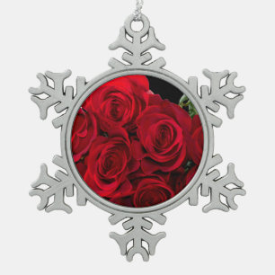 Red Red Rose Snowflake Pewter Christmas Ornament