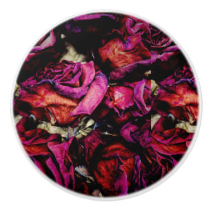 Red Red Roses Floral Ceramic Knob