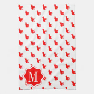 Red Red White polkadot elephant Tea Towel