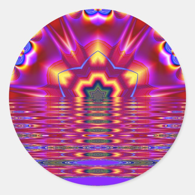 red reflection fractal art sticker/envelope sealer classic round sticker (Front)