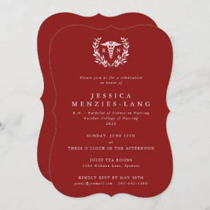 Red Registered Nurse Caduceus+Laurel Wreath Invitation