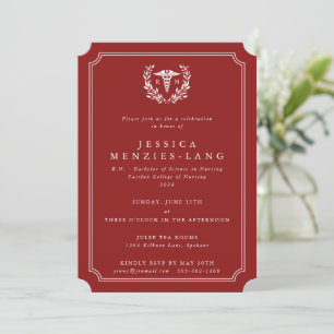 Red Registered Nurse Caduceus+Laurel Wreath Invitation