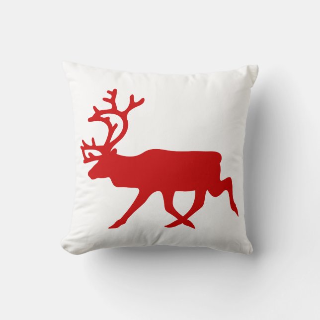 Red Reindeer / Caribou Silhouette Cushion (Front)