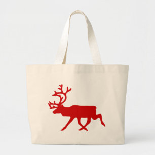 Red Reindeer / Caribou Silhouette Large Tote Bag