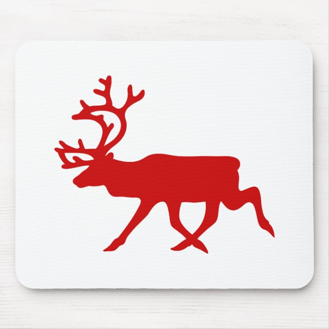 Red Reindeer / Caribou Silhouette Mouse Pad (Front)