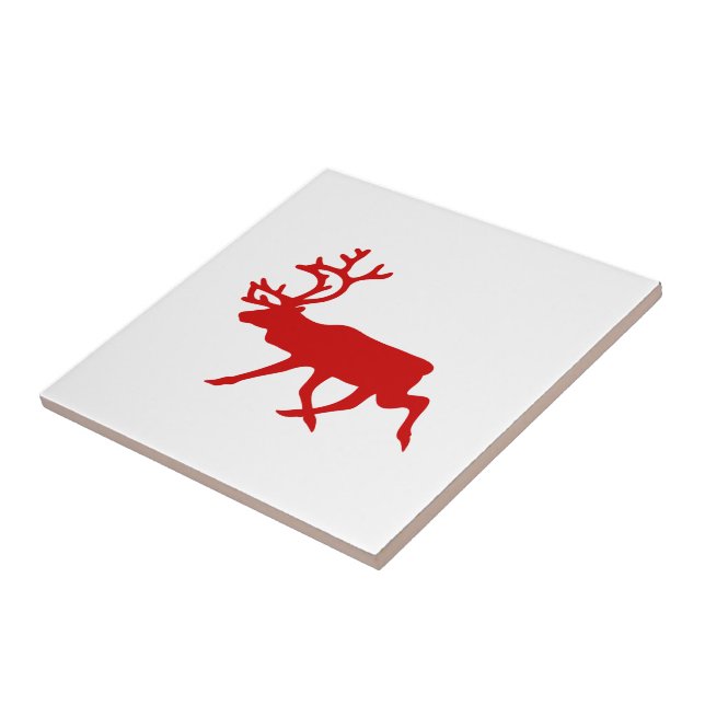 Red Reindeer / Caribou Silhouette Tile (Side)