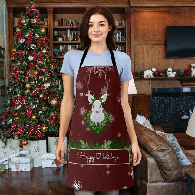 Red Reindeer Christmas Apron (Red Reindeer Christmas Apron)