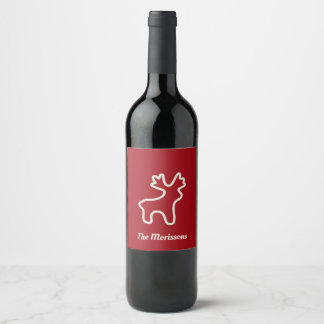 Red Reindeer Contour Personalised Name Wine Label