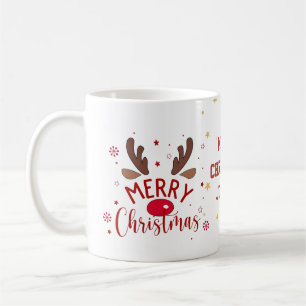 Red Reindeer Floral Merry Christmas Coffee Mug