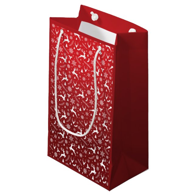 Red Reindeer Pattern Merry Christmas Snowflakes Small Gift Bag (Front Angled)