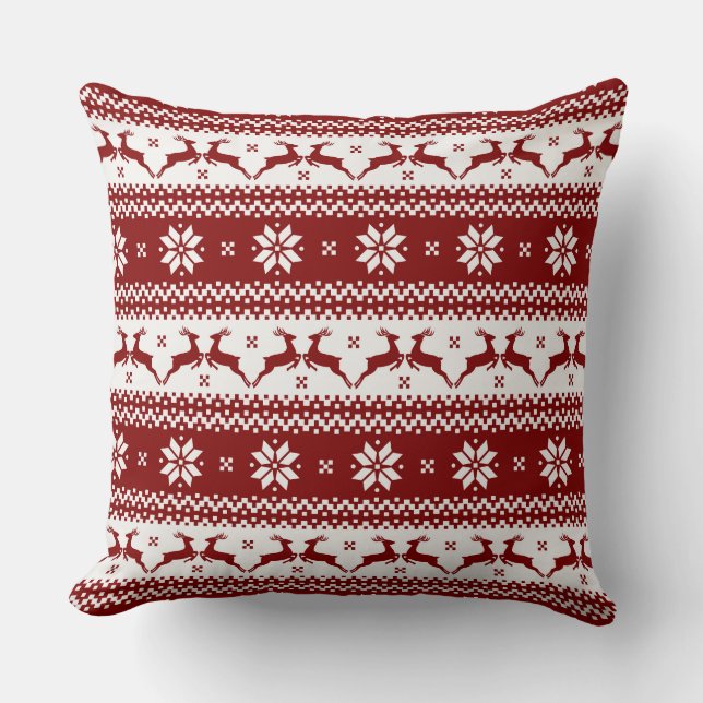 Red Reindeer Snowflake Reversible PIllow (Front)