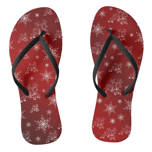 red,reindeer, star, stars, snowflake, christmas jandals (Footbed)