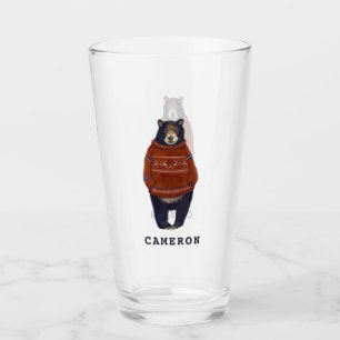 Red Reindeer Sweater Bear   Add Your Name Glass