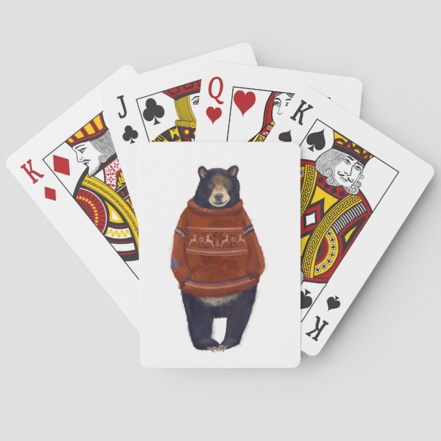 Red Reindeer Sweater Bear Playing Cards (Back)