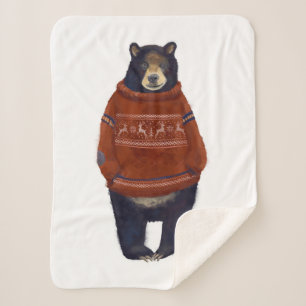 Red Reindeer Sweater Bear Sherpa Blanket