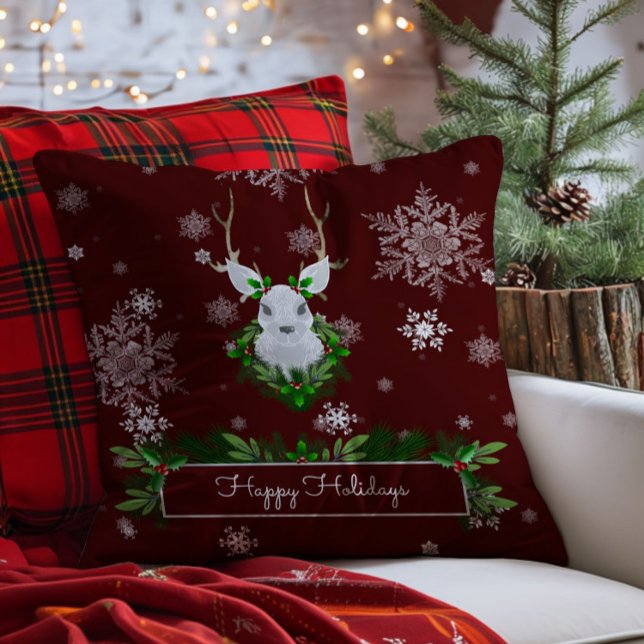 Red Reindeer Throw Pillow (Red Reindeer Christmas Throw Pillow)