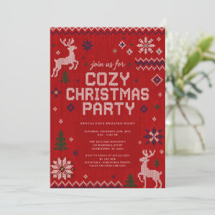 Red Reindeer Ugly Sweater Cosy Christmas Party Invitation