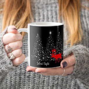 Red Reindeer White Christmas Tree Silent Night Coffee Mug
