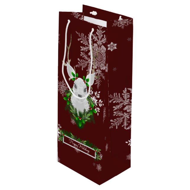 Red Reindeer Wine Gift Bag (Front Angled)