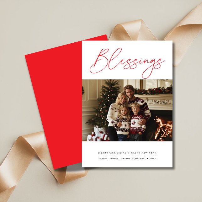 Red Religious Blessings Christmas New Year Photo Holiday Card (Creator Uploaded)