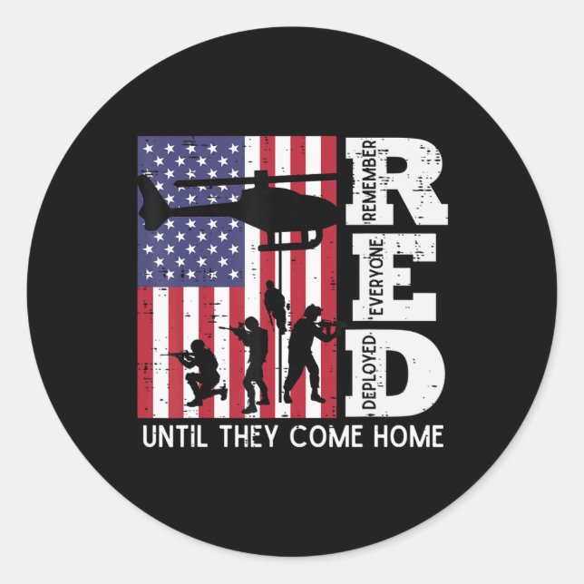 RED Remember Everyone Deployed Flag Helicopter Mem Classic Round Sticker (Front)