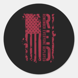Red Remember Everyone Deployed Red Distressed Flag Classic Round Sticker