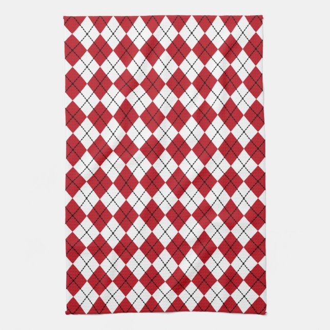  Red Retro Argyle Kitchen Towel Gift (Vertical)