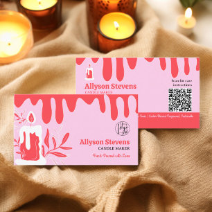 Red retro artisanal candle maker logo qr code business card