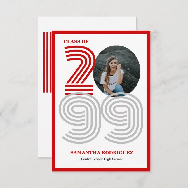 Red Retro Big Numbers Graduation Photo Invitation (Front/Back)