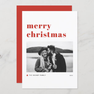 Red Retro Bold Typography Merry Christmas Photo Holiday Card