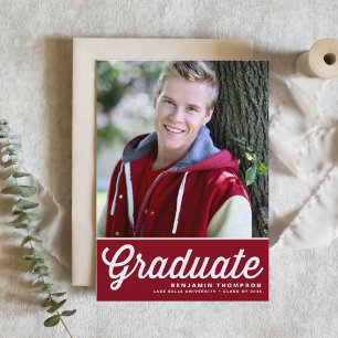 Red Retro Bold Typography Photo Graduation Invitation