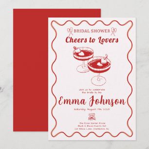 Red Retro Bridal Shower Invitation   Hand Drawn 