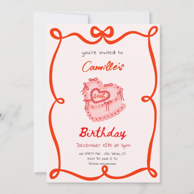 Red Retro Cake Birthday Invitation (Front)