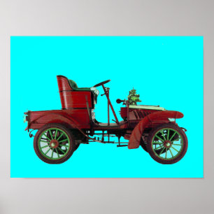 RED RETRO CAR / AUTO RESTORATION - AUTOMOTIVE blue Poster