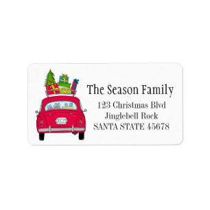 Red Retro Car Christmas Gifts label