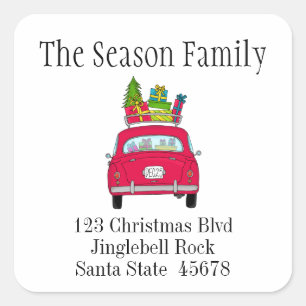 Red Retro Car Christmas Gifts label