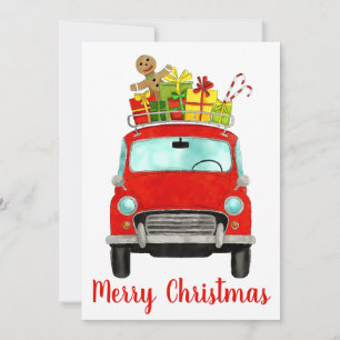 Red retro Car with gifts Holiday Card